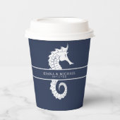 Blue Wave Seahorse Wedding Wht/Navy ID836 Papieren Bekers (Voorkant)