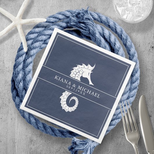 Blue Wave Seahorse Wedding Wht/Navy ID836 Servet