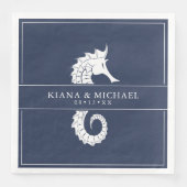 Blue Wave Seahorse Wedding Wht/Navy ID836 Servet (Voorkant)