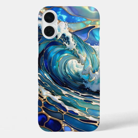 Blue Wave Stained Glass iPhone Case Ocean Design (Achterkant)