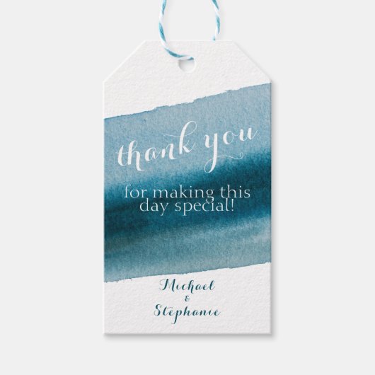 Blue Wave Waterverf Splash Collectie Dank u Cadeaulabel (Voorkant)