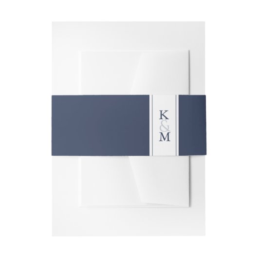 Blue Wave Wedding Wht/Navy ID836 Uitnodigingen Wikkel (Voorkant Voorbeeld)