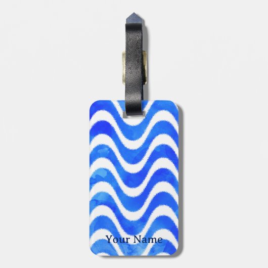 Blue Waves Decoratieve Waterverf Aangepast Bagagelabel (Achterkant verticaal)