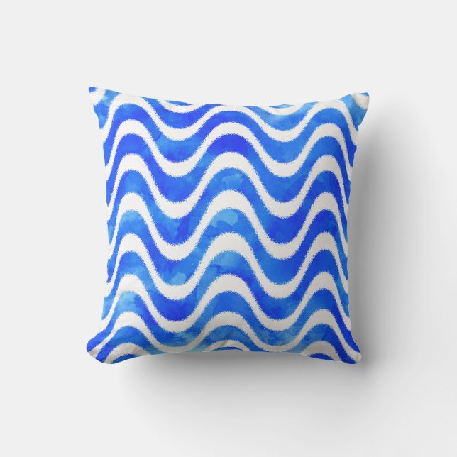 Blue Waves Decoratieve Waterverf Kussen (Voorkant)