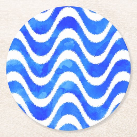 Blue Waves Decoratieve Waterverf Ronde Kartonnen Onderzetter (Voorkant)