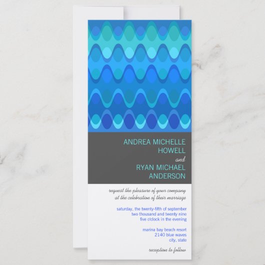 Blue Waves Geometric Mod Pattern Modern Weddenscha Kaart (Voorkant)