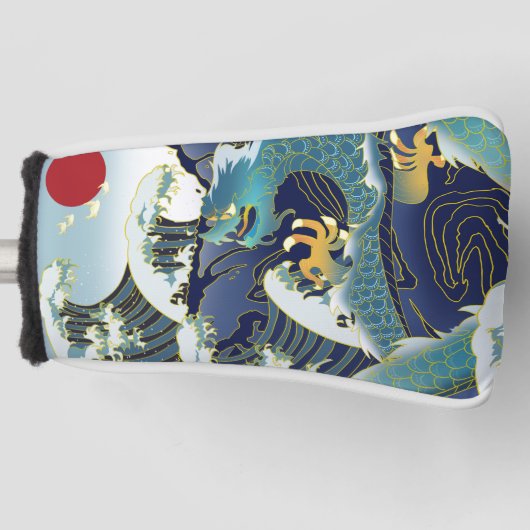 Blue Waves Green Dragon Red Sun golfkop Hoesje Golfheadcover (Voorkant)