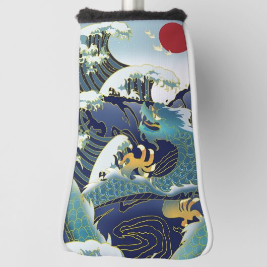 Blue Waves Green Dragon Red Sun golfkop Hoesje Golfheadcover (Draai 90)