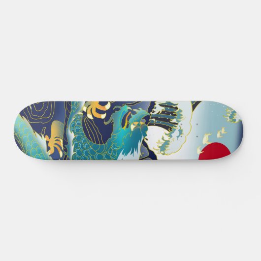Blue Waves Green Dragon Red Sun Skateboard (Horizontaal)