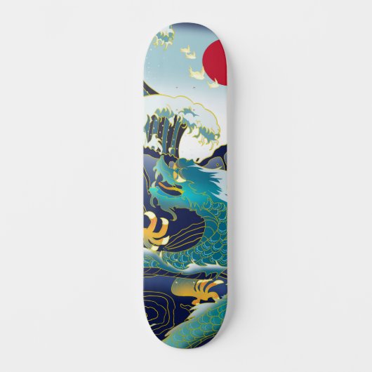 Blue Waves Green Dragon Red Sun Skateboard (Voorkant)