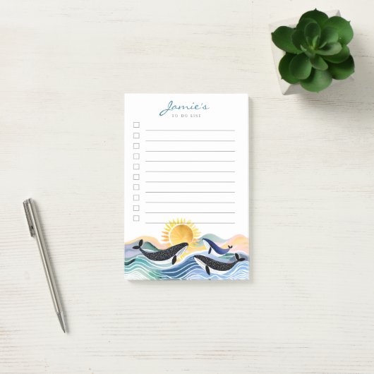 Blue Waves & Happy Whales Aangepaste Post-it Notit Post-it® Notes (Kantoor)