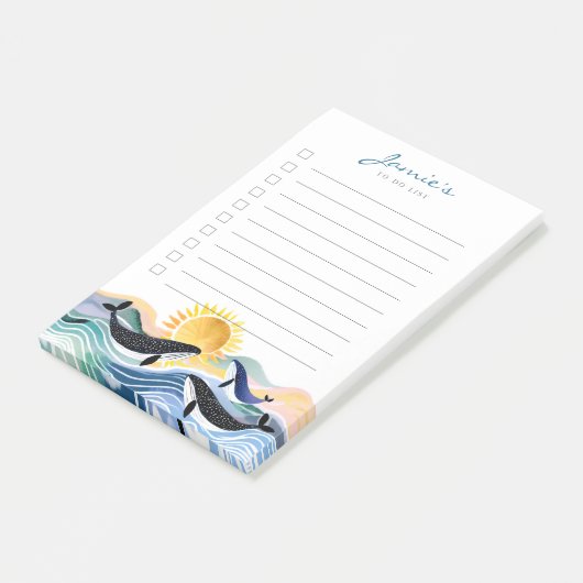 Blue Waves & Happy Whales Aangepaste Post-it Notit Post-it® Notes (Schuin)