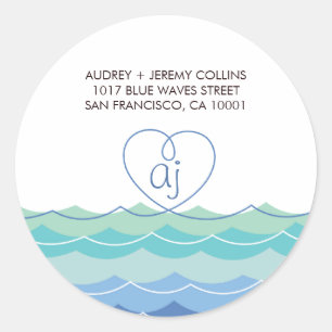 Blue Waves Loopy Hart Adres Label Sticker