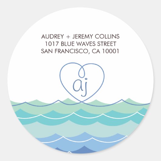 Blue Waves Loopy Hart Adres Label Sticker (Voorkant)