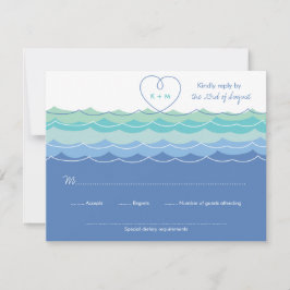 Blue Waves Loopy Heart Beach Bruiloft RSVP-kaart RSVP Kaartje