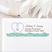 Blue Waves Loopy Heart Beach Weddenschap Label (Insitu)