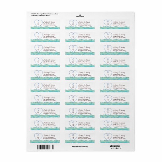 Blue Waves Loopy Heart Beach Weddenschap Label (Full Sheet)