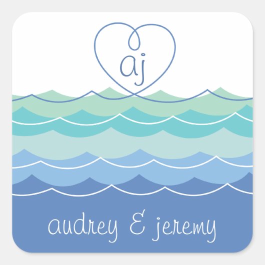 Blue Waves Loopy Heart Dank u Cadeau Sticker (Voorkant)