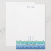 Blue Waves Loopy Heart Dank u Stationery Briefpapier (Voorkant / Achterkant)