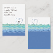 Blue Waves Loopy Heart Gast Escort Place Card Plaatskaartje (Voorkant / Achterkant)