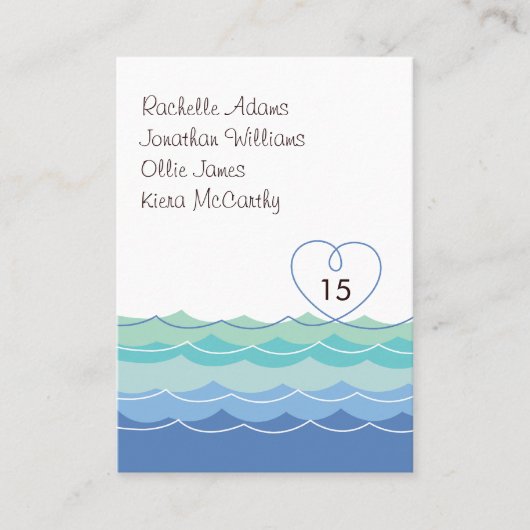Blue Waves Loopy Heart Gast Escort Place Card Plaatskaartje (Voorkant)