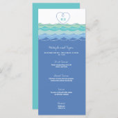 Blue Waves Loopy Love Heart Monogram Beach Weddens Menu (Voorkant / Achterkant)