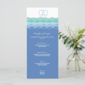 Blue Waves Loopy Love Heart Monogram Beach Weddens Menu (Staand voorkant)