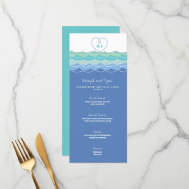 Blue Waves Loopy Love Heart Monogram Beach Weddens Menu