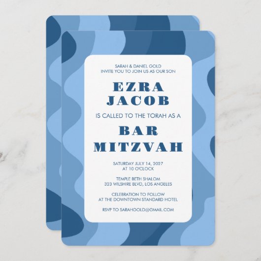 Blue Waves Modern Abstract aangepaste bar mitswa Kaart (Voorkant / Achterkant)