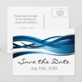 Blue Waves Modern Wedding Save the Date Aankondigingskaart (Voorkant / Achterkant)