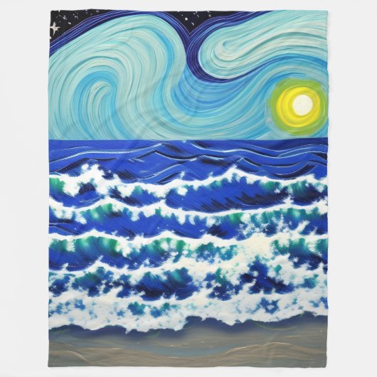 Blue Waves Moon Dansend in Ocean Fleece Deken (Voorkant)