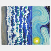 Blue Waves Moon Dansend in Ocean Fleece Deken (Voorkant (Horizontaal))