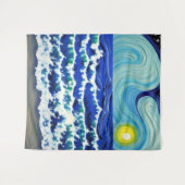 Blue Waves Moon Dansend in Ocean Wandkleed (Voorkant (horizontaal))