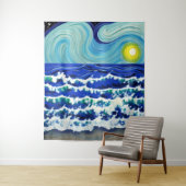 Blue Waves Moon Dansend in Ocean Wandkleed (In situ)