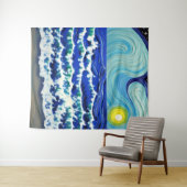 Blue Waves Moon Dansend in Ocean Wandkleed (In Situ (horizontaal))