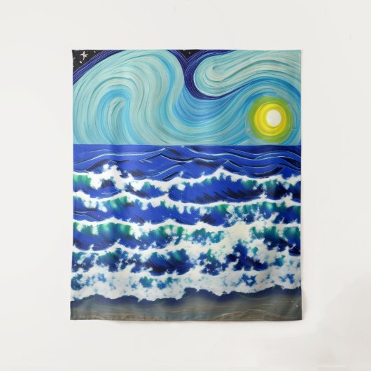 Blue Waves Moon Dansend in Ocean Wandkleed (Voorkant)