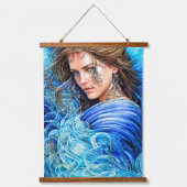 Blue Waves Ocean Goddess Fantasy Art Hangend Wandkleed (Voorkant)