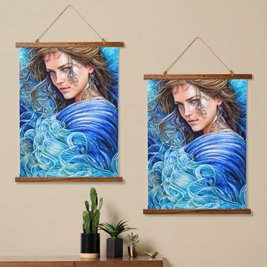 Blue Waves Ocean Goddess Fantasy Art Hangend Wandkleed (Asymmetrisch)
