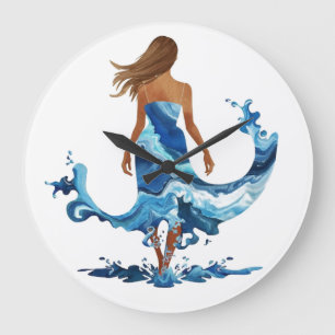 Blue Waves Ocean Meisje Grote Klok