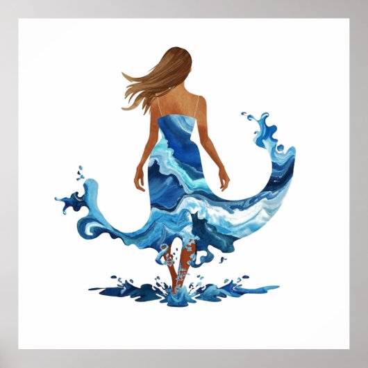Blue Waves Ocean Meisje Poster (Voorkant)