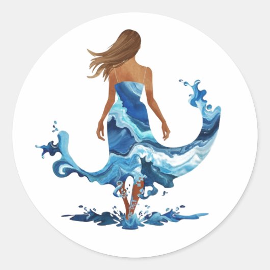 Blue Waves Ocean Meisje Ronde Sticker (Voorkant)