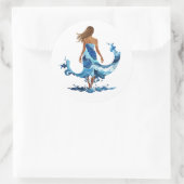Blue Waves Ocean Meisje Ronde Sticker (Tas)