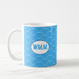 Blue Waves Pattern Monogram Moederdag Mok