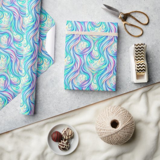 Blue Waves Twirls and Swirls Pattern Cadeaupapier (Crafts)