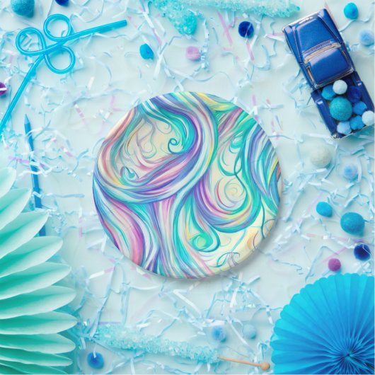 Blue Waves Twirls and Swirls Pattern Papieren Bordje (Feest)