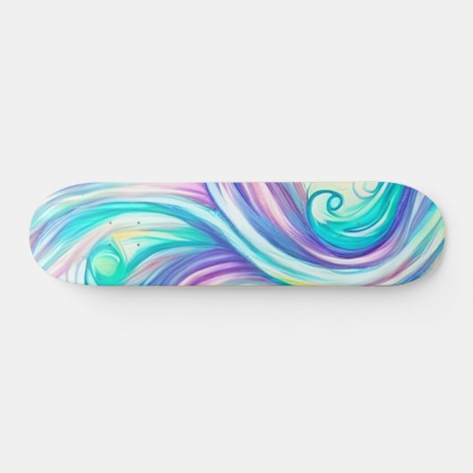 Blue Waves Twirls and Swirls Pattern Persoonlijk Skateboard (Horizontaal)