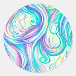 Blue Waves Twirls and Swirls Pattern Ronde Sticker