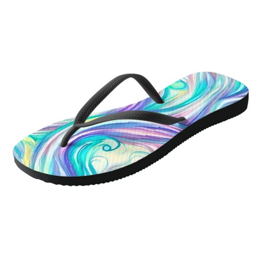 Blue Waves Twirls and Swirls Pattern Teenslippers (Schuin)