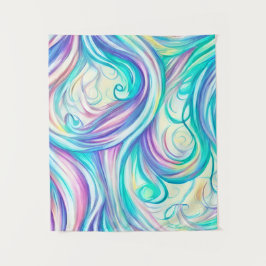 Blue Waves Twirls and Swirls Pattern Wandkleed