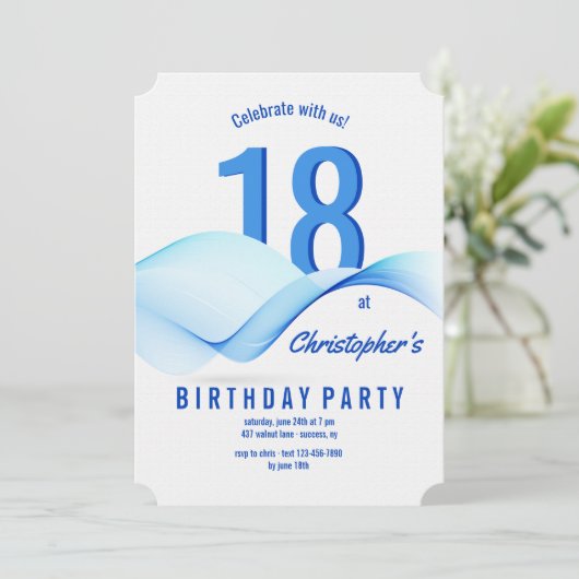 Blue Waves uitnodiging (Staand voorkant)